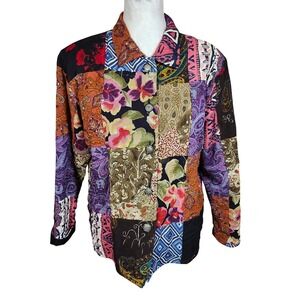 Vintage First Vision by Shirin Patchwork Jacket Women's Small Rayon Shoulder Pad